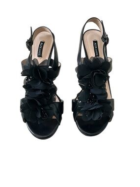 Alex Marie Black Floral Appliqué Slingback Heels